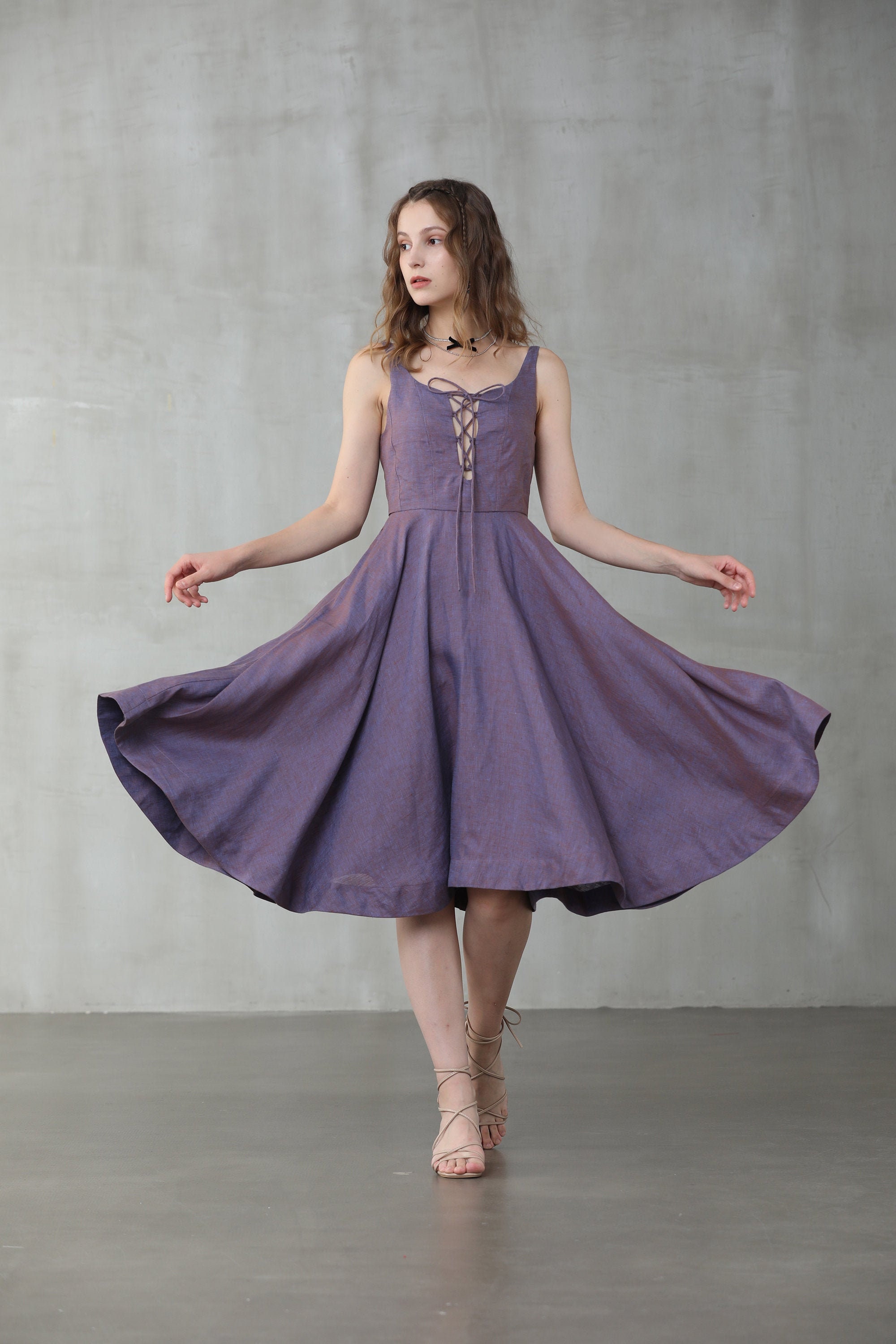 Linen Midi Dress in Purple Slip Linen Dress Linen Sun Dress Etsy Canada