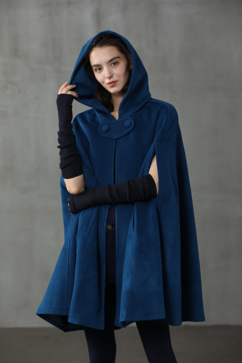 Blue Wool Cape Oversized Hooded Cape Hooded Wool Cape - Etsy