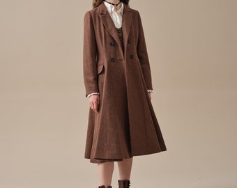 Double breasted wool coat in rosebrown, midi wool coat, vintage coat, fit and flared coat, wool coat, winter coat, 1950s coat | Linennaive