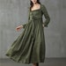 linen dress in moss green, maxi dress, corset linen dress, winter dress, layered dress | Linennaive 