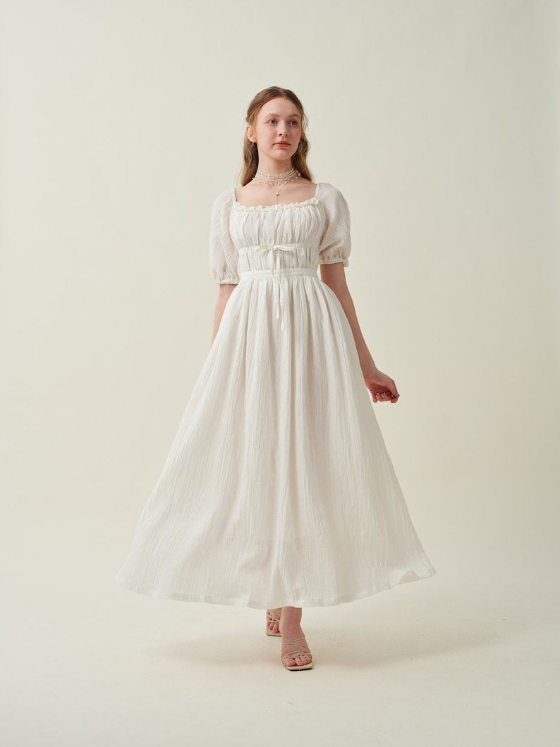 Maxi linen dress in white, wedding dress, ruffle dress, bridal dress, layered dress, princess dress, summer dress Linennaive zdjęcie 9