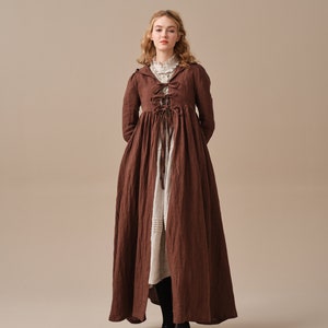 Winter linen coat in Brown, maxi coat, tied linen jacket coat, vintage coat dress, little women coat Linennaive image 3