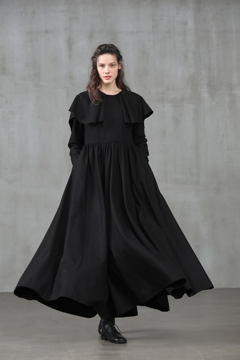 Black wool coat wool dress coat maxi black coat hooded Etsy