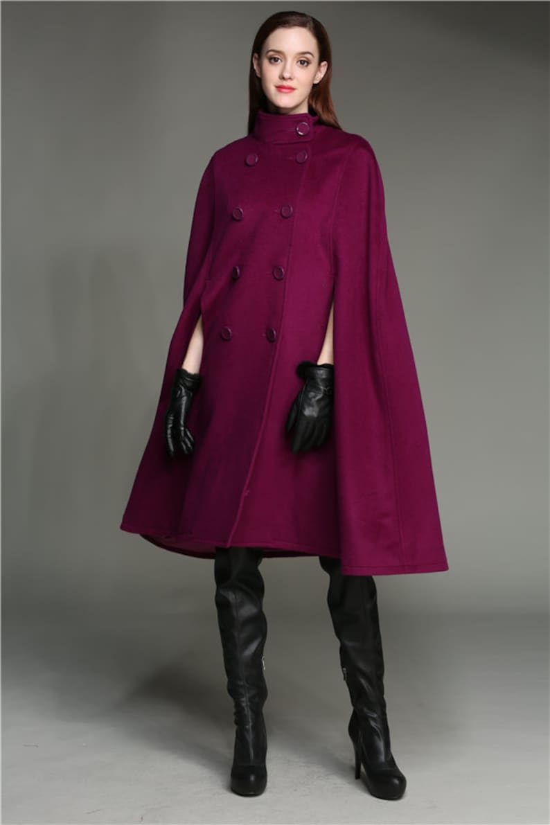 Wool Coat Cloak In Purple 100 Cashmere Wool Coat Double Etsy