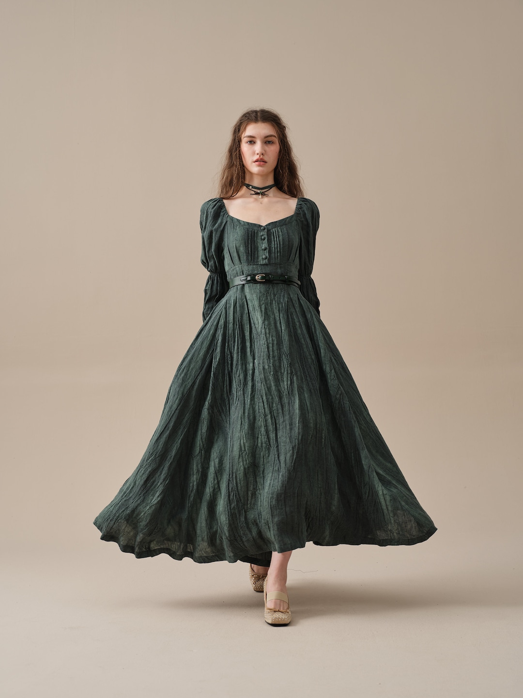 Mサイズ】ELEANOR LINEN LIKE DRESS Ameri VINTAGE（アメリ