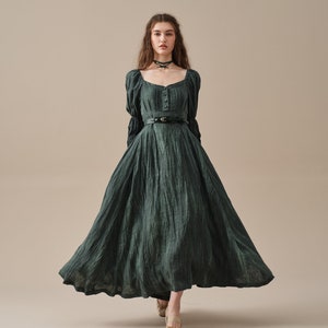 Corset Linen dress in Teal, regency dress, medieval linen dress, maxi linen dress, fit and flared dress Linennaive image 1