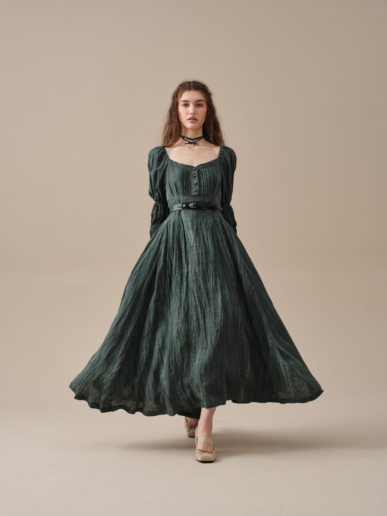 Corset Linen dress in Teal, regency dress, medieval linen dress, maxi linen dress, fit and flared dress Linennaive image 1