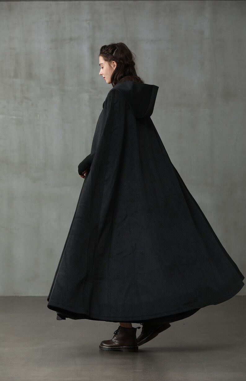 Linennaive Cloak Black Hooded Wool Coat Cloak Maxi Hooded Etsy Canada