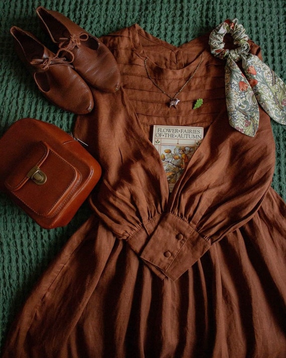Puffärmel Winterkleid Maxi Leinenkleid Leinenkleid braunes - Etsy Schweiz