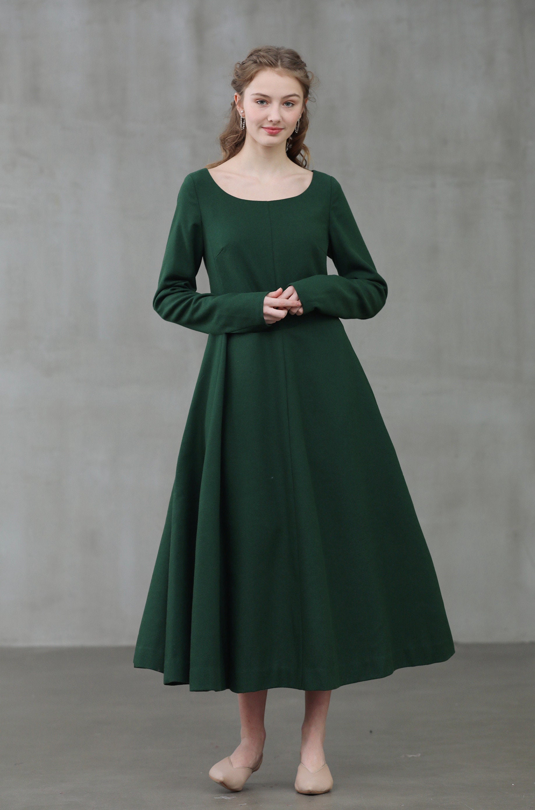 green woolen dress