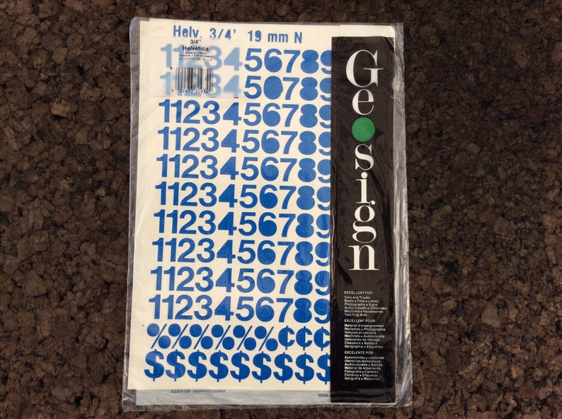 Vintage Blue Helvetica 34 Inch Vinyl Numerals Geosign 1980s Geographics 
