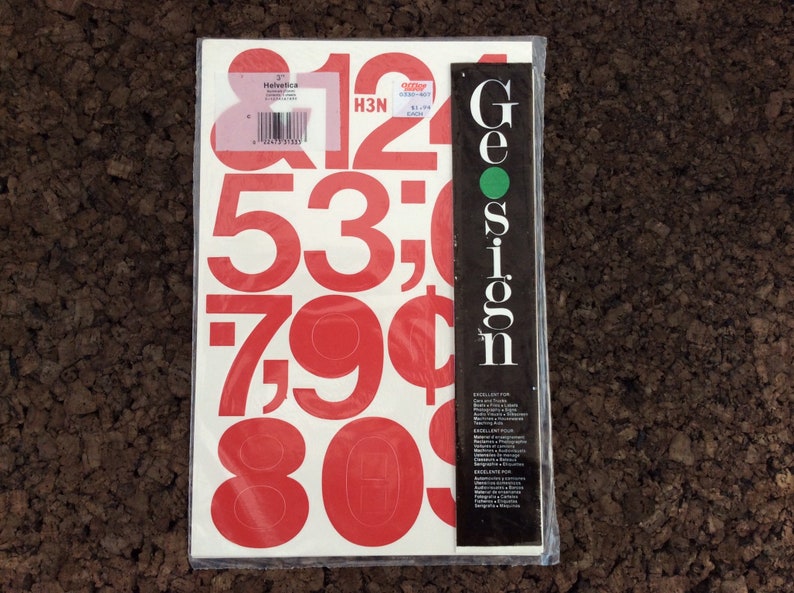 Vintage Red Helvetica 3 Inch Vinyl Numerals Geosign 1980s Geographics Self Stick Numbers Indoor Outdoor