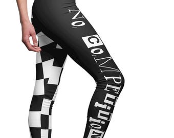 Checkerboard Racing Graphic Leggings | Black White Checkered Pattern
