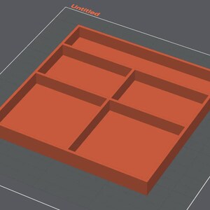 May include: A square, terracotta-colored storage tray featuring five distinct compartments of varying sizes. The tray is displayed within a digital interface with the text Untitled visible at the top, showing a clean, geometric design.