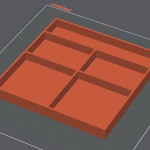 May include: A square, terracotta-colored storage tray featuring five distinct compartments of varying sizes. The tray is displayed within a digital interface with the text Untitled visible at the top, showing a clean, geometric design.