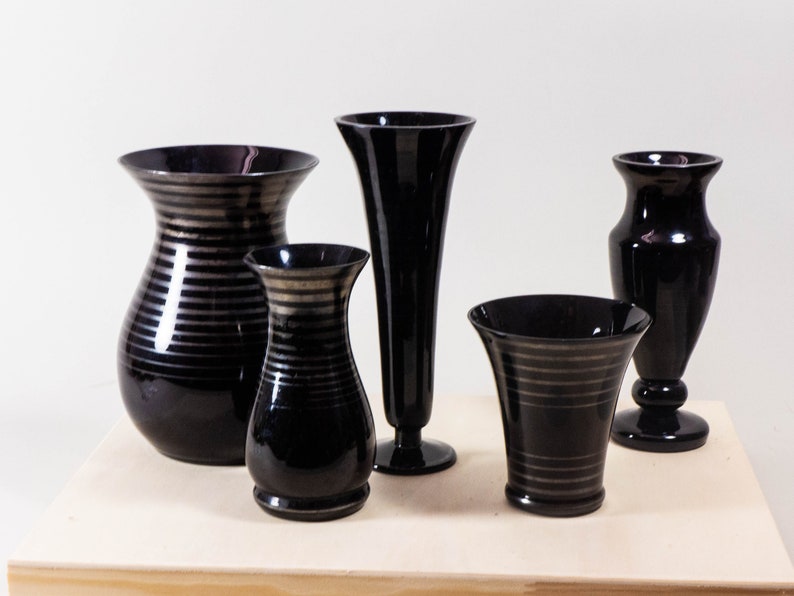 Vintage black glass vase single flower vase Etsy