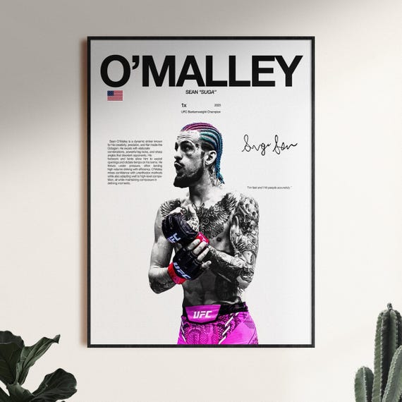 Sean OMalley Poster, UFC Wall Print, MMA Wall Print, Fighter Poster, Gym Poster, UFC Fan Room Decor, Gift for Him, ufc Champion