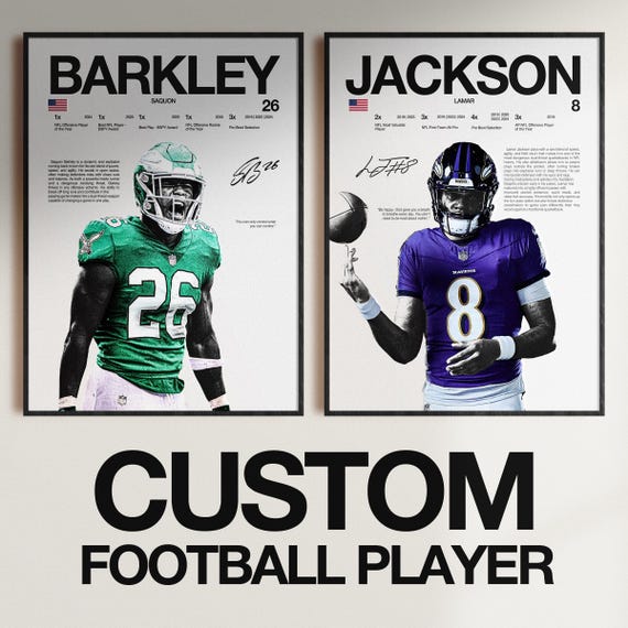Custom American Football NFL Athlete Poster, Personalized NFL Wall Print, Football Poster, Custom Sports Print, Gift for NFL Fans