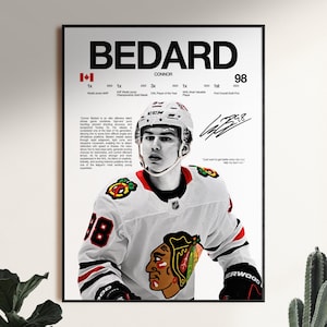 コナー・ベダードのポスター、シカゴ・ブラックホークスのウォールプリント、NHLホッケープリント、アイスホッケープリント、ホッケーファンへのギフト、スポーツ装飾、ホッケールームプリント