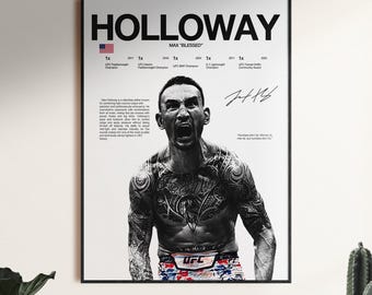 Max Holloway-poster, UFC-muurafdruk, MMA-muurafdruk, Fighter-poster, sportschoolposter, UFC-fan kamerdecoratie, cadeau voor hem, ufc-kampioen