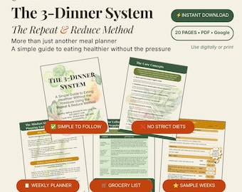 Meal Planning Guide | Weekly Dinner Planner PDF & Google Sheets | Simple Meal Planning System | No Diet | Grocery List Included