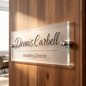 Personalized Acrylic Office Name Plate for Wall & Door, Custom Business Logo Sign, Executive Nameplate with Metal Standoffs, Boss Gift