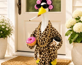 Funny Porch Goose Outfit, Spa Day Clothes for 23in Concrete Goose, Quirky Bathrobe Costume Set, Garden Decor Gift, Quirky Yard Decor Gift