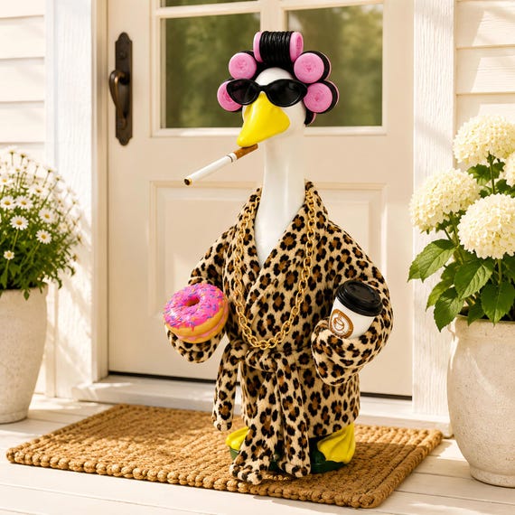 Funny Porch Goose Outfit, Spa Day Clothes for 23in Concrete Goose, Quirky Bathrobe Costume Set, Garden Decor Gift, Quirky Yard Decor Gift