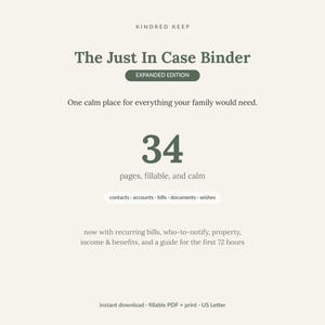 Just In Case Binder | Emergency Estate & End of Life Planning Organizer | 34-Page Fillable PDF, Final Wishes, Important Docs