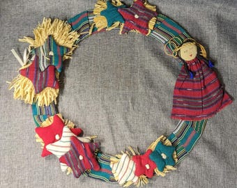 Folk Art Cloth Star Doll Wreath Handmade in Guatemala 13" Upavim Crafts