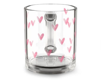 Pink Watercolor Hearts Glass Mug | 10oz