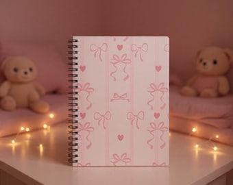 Pink Ribbon Bows Pattern Spiral Notebook | Ruled