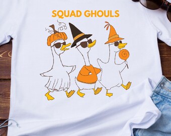 Chemise d'Halloween Squad Ghouls Goose, t-shirt graphique de la saison effrayante