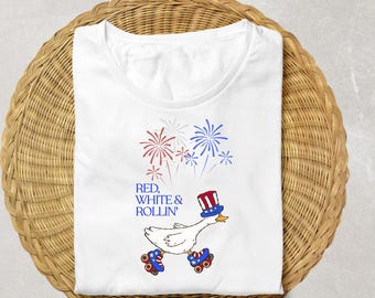 Chemise rouge blanc & Rollin | Chemise 4 juillet | Chemise patriotique d'oie | T-shirt de la fête de l'indépendance pour femmes | T-shirt à imprimé USA Fireworks