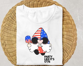 Chemise patriotique de gnome | T-shirt graphique Party Like It's 1776, Barbecue d'été du 4 juillet