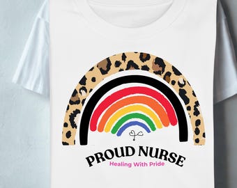 T-shirt graphique léopard arc-en-ciel de l'infirmière fière, chemise d'infirmière autorisée de l'AIIC