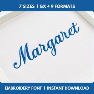 Czcionka do haftu maszynowego Margaret, litery pisane ręcznie, klasyczny alfabet, 7 rozmiarów, BX + 9 formatów (natychmiastowe pobranie)