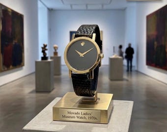 Movado ladies watch classic black dial with textured leather strap