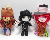 Johnny Depp Set Voodoo String Doll Keychain Jack Sparrow, Mad Hatter, Edward Scissor Hands