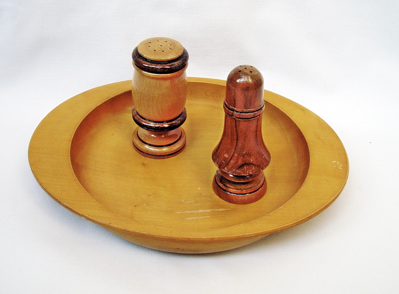 Vintage wooden salt shakers and tray Salt and pepper boxes Etsy