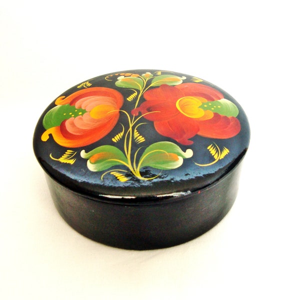 Vintage hand painted Khokhloma wooden  Jewelry/candy box