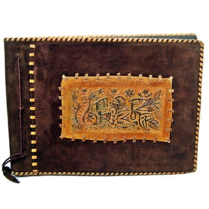 Vintage leather photo album Handmade book bound
