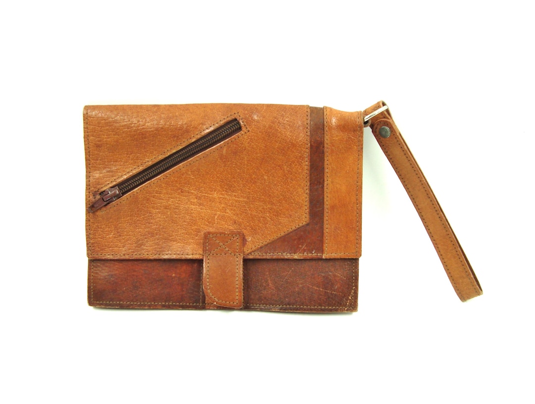 Vintage Clutch Bag Genuine Leather Purse Etsy