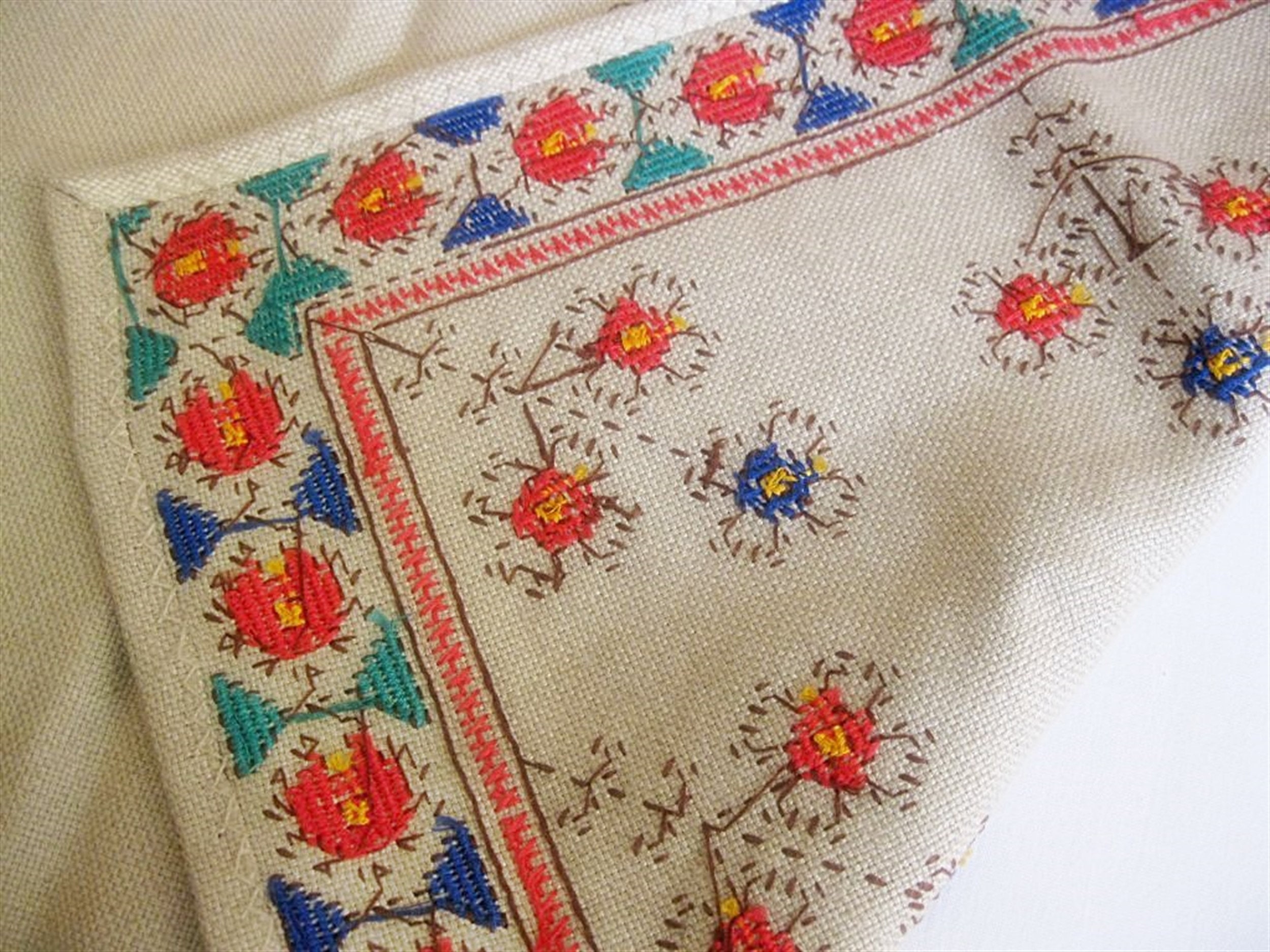 Tablecloth Bulgarian Hand Embroidery Table Runner Flax Panama ...