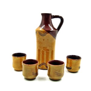 Vintage art ceramic pitcher/jug and 4 cups Hand made