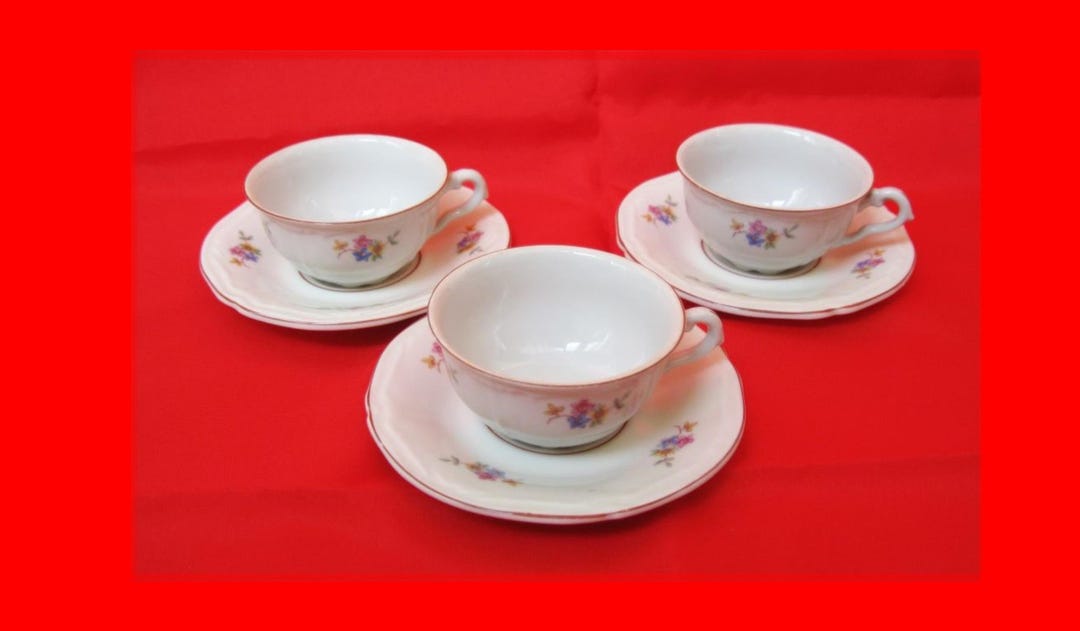Vintage Porcelain Coffee Cups and Saucers Set of Three 1957 Year - Etsy