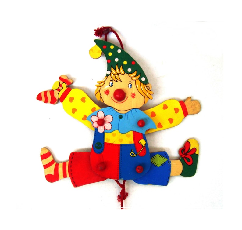 Wooden String Puppet Toy Clown Hanging Doll Etsy