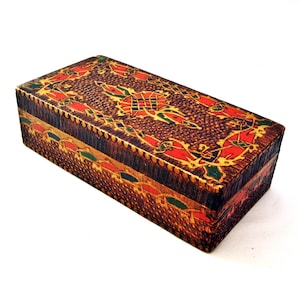 Vintage wooden box Handmade pyrography 50s