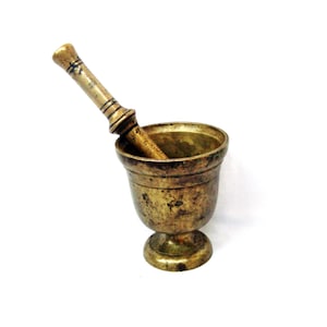 Antique brass Mortar and Pestle Marked 1936