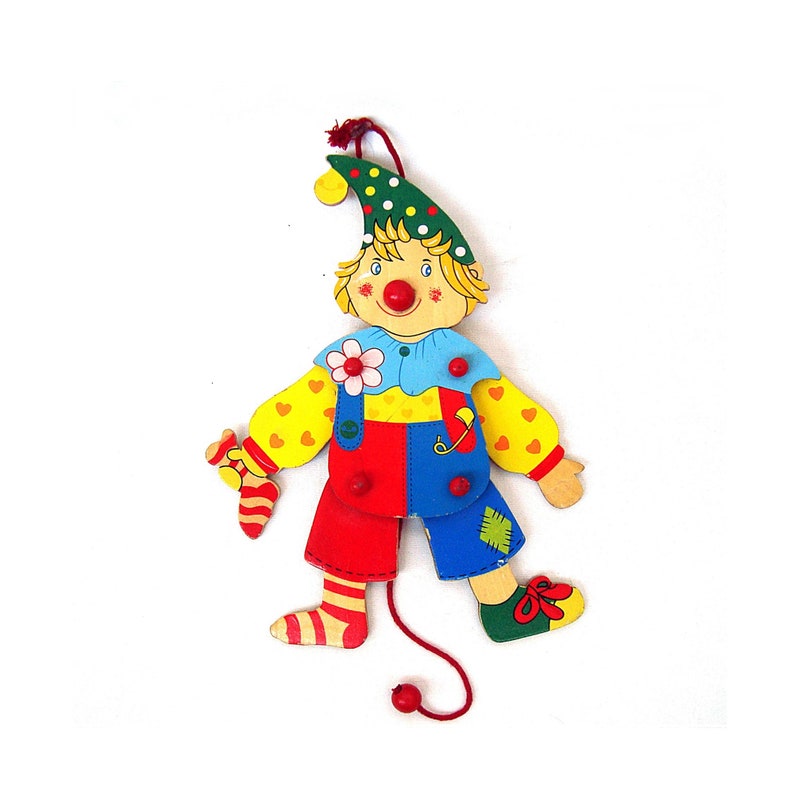 Wooden String Puppet Toy Clown Hanging Doll Etsy